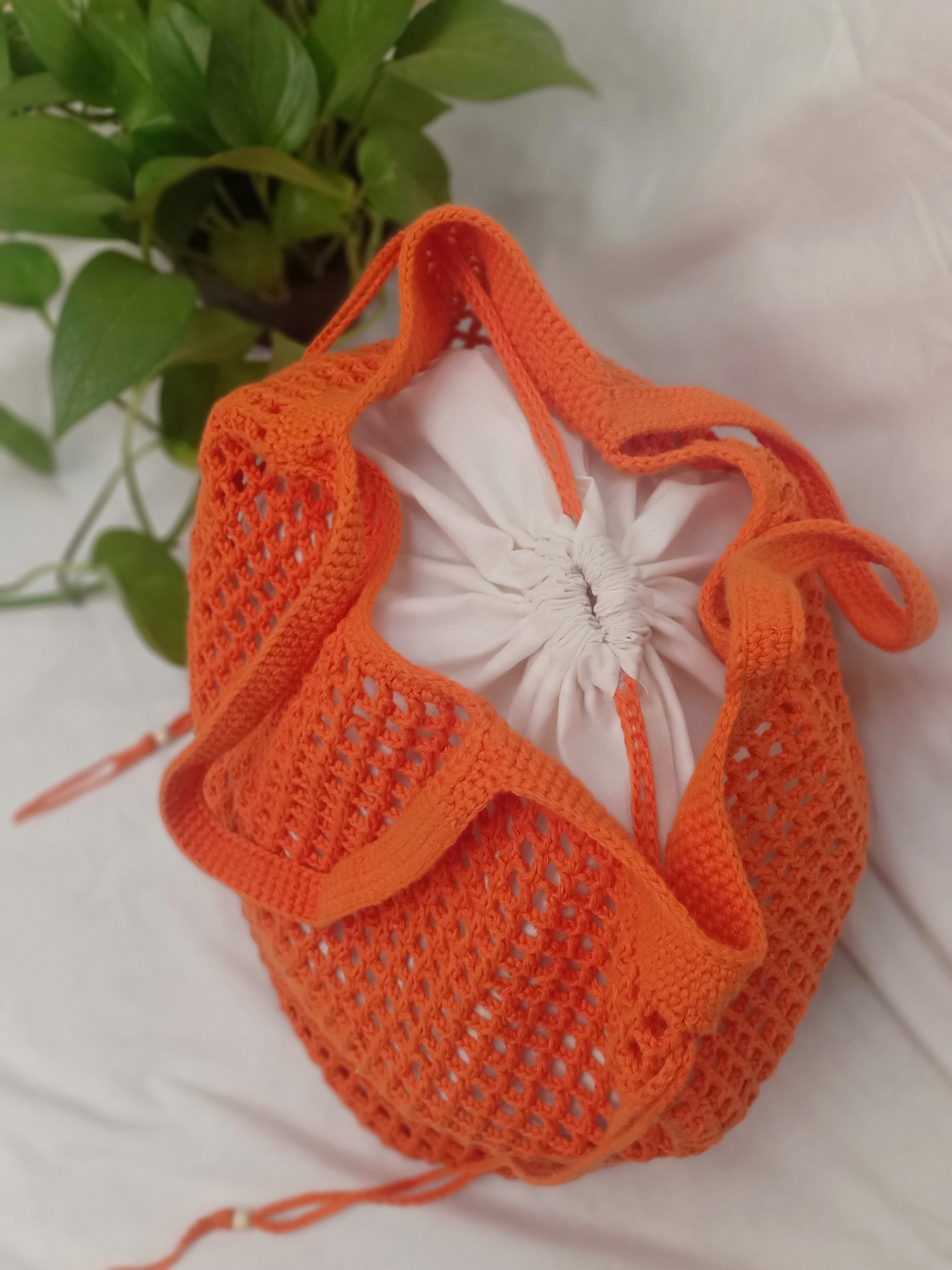 Crochet Net Tote Bag - Orange - Image 4