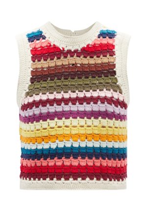 Multicoloured striped crochet vest
