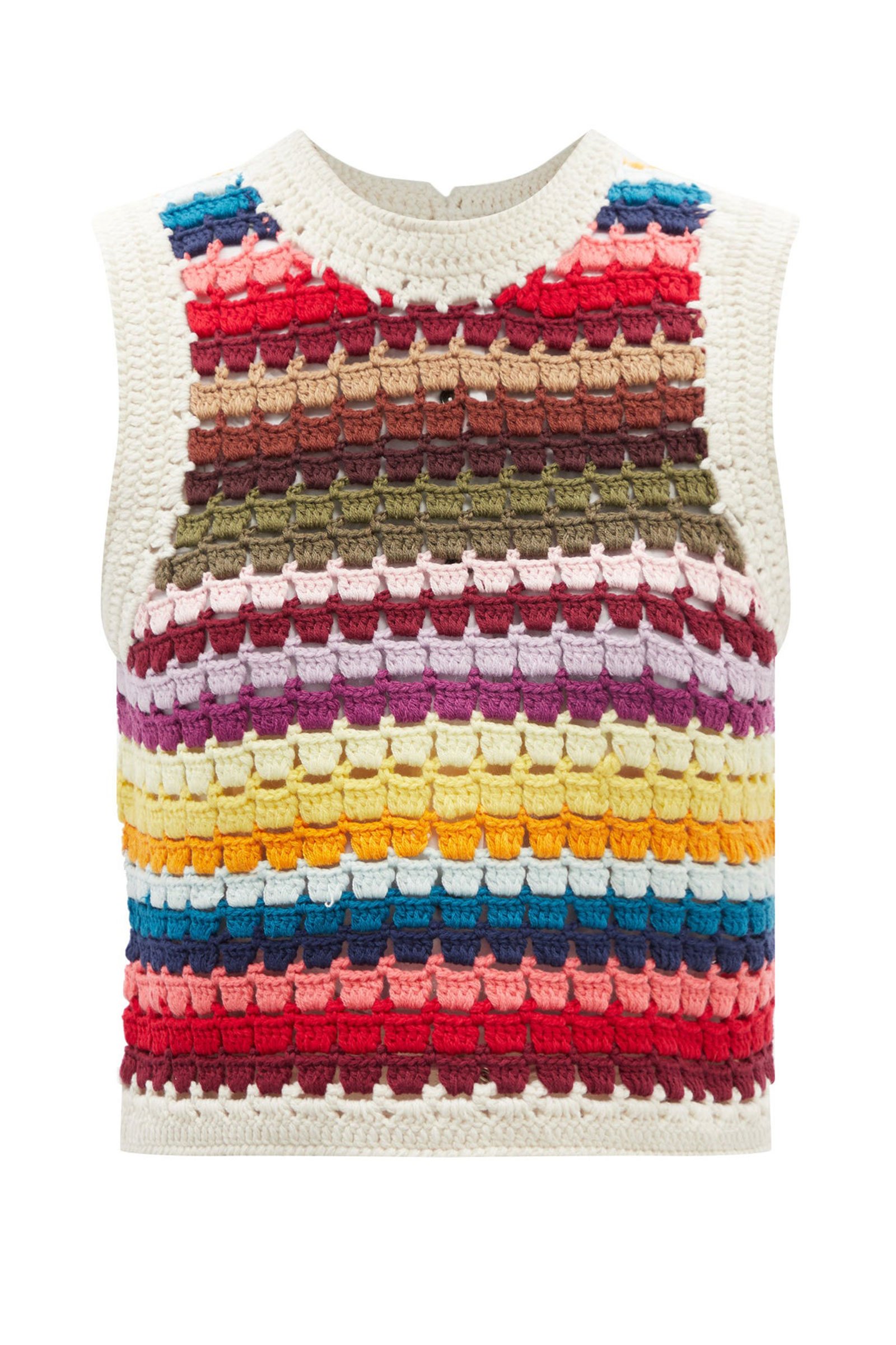 Multicoloured striped crochet vest