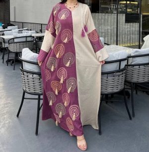 Burgundy Embroidered Kaftan - Close-up Tassel and Embroidery Details