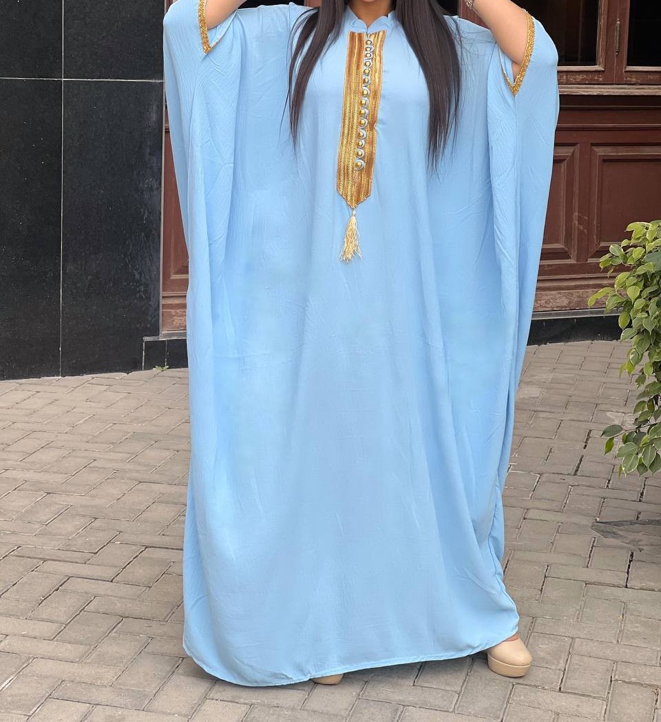 Sky Blue Kaftan with Golden Embellishment - Image 2