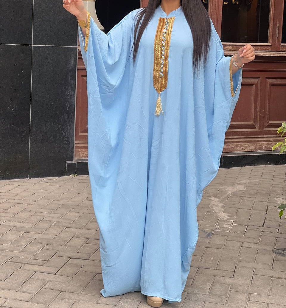 Sky Blue Kaftan with Golden Embellishment - Image 4